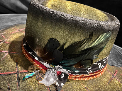 LotusLaRouge Customized Fedora Burned Hat, Multicolored Green Gold