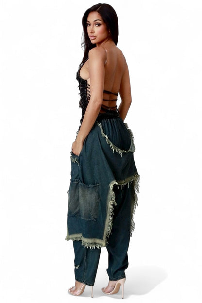 Trendy Distressed Denim Harem Pants