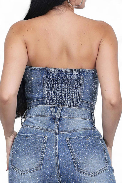 Iridescent Rhinestone Star Tube Top
