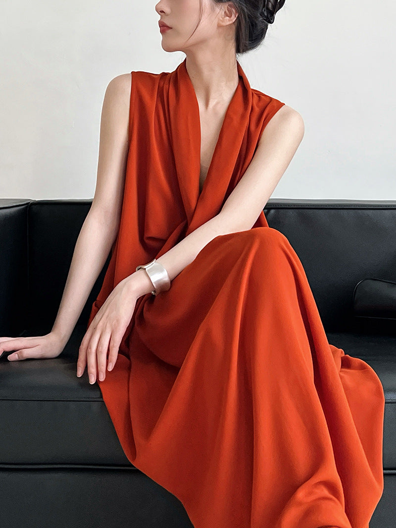 V-Neck Sleeveless Knot Waist Dress