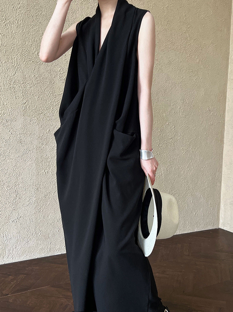 V-Neck Sleeveless Knot Waist Dress