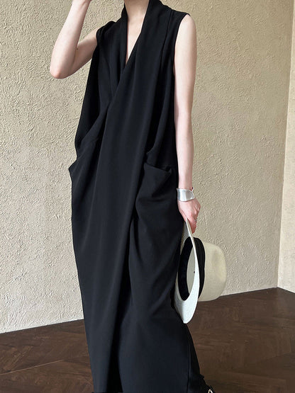 V-Neck Sleeveless Knot Waist Dress