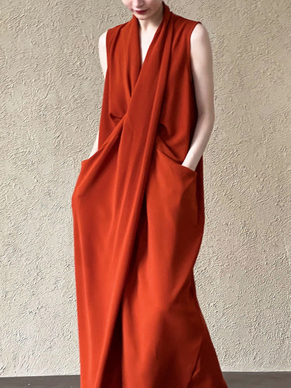 V-Neck Sleeveless Knot Waist Dress