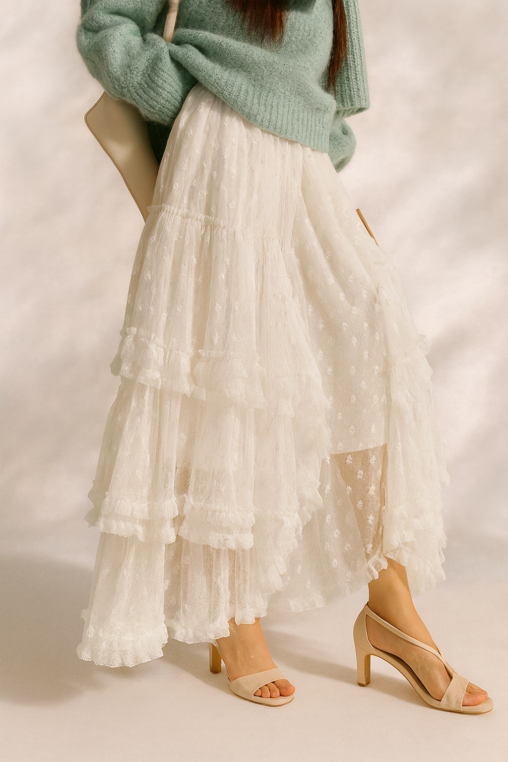 Miss Sparkling | Lace Ruffle Mesh Maxi Skirt