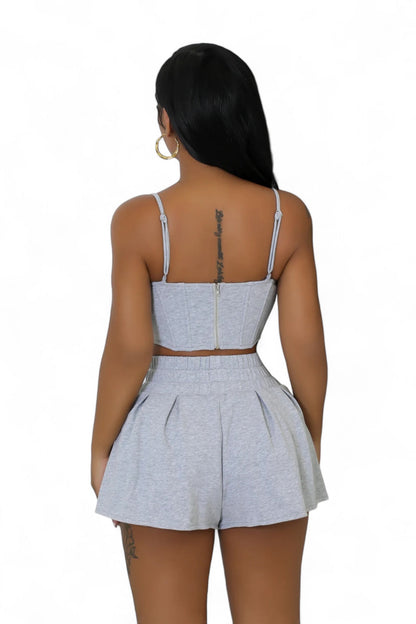 Cropped Tank Top Shorts Set Heather Gray