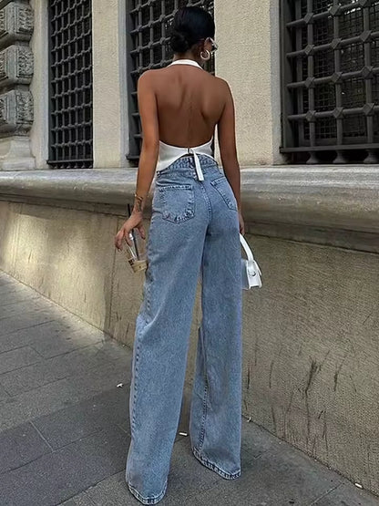 See-Through Detail Flare Jeans